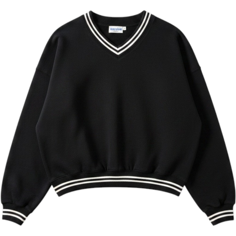 Abercrombie V-Neck Sweatshirt Women L Navy Excellent Striped Varsity Preppy